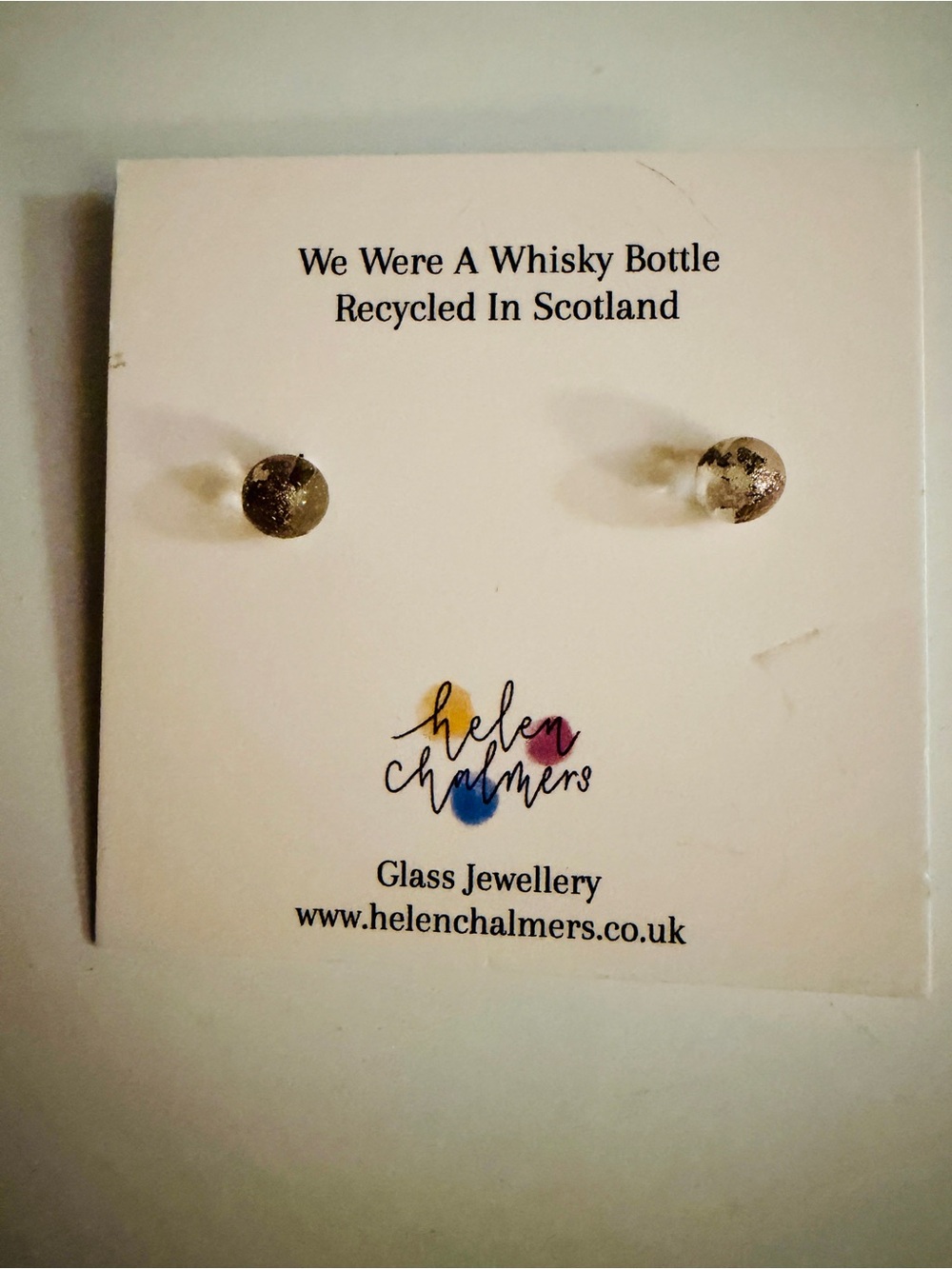 Helen Chalmers recycled whisky bottle stud earrings NWT